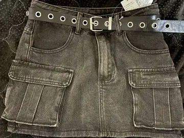 아일렛 벨트 카고 데님 치마바지