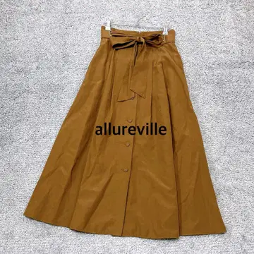 [ allureville ] 프론트 버튼 플레어 스커트 롱 마 혼방