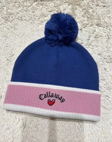 Callaway 폼폼 포함 니트 모자 네이비/핑크
