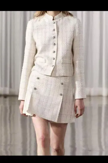 ZARA 새상품 셋업 스커트 플리츠 노카라 자켓 화이트