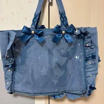 자카마트 프릴 토트백 캔뱃지 이타백 A3 블루