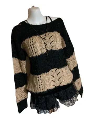 y2k 헤이세이 갸루 P&D 보더 시스루 니트