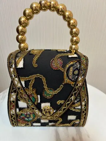 초레어 Lumy 하시모토 황실 어용 비즈 자수 파티 백 블랙