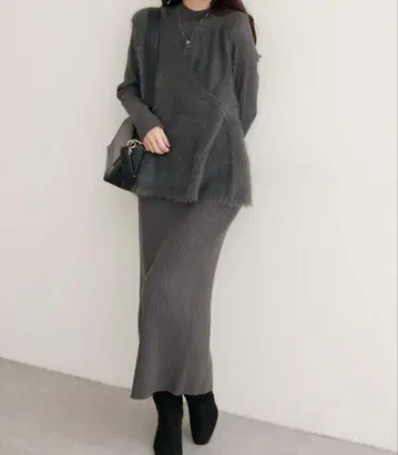 페더 페플럼 베스트 + 리브 타이트 원피스 SET