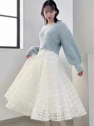 dazzlin 코르셋 볼륨 플레어 스커트 레이스업 화이트 S