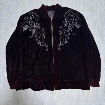 00's archive 버건디 자수 디자인 벨벳 자켓