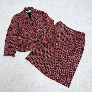 레어 트위드 골드 버튼 바비 수트 멀티 컬러 쇼와 레트로 울 혼방