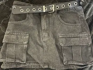 아일렛 벨트 카고 데님 스커트 바지