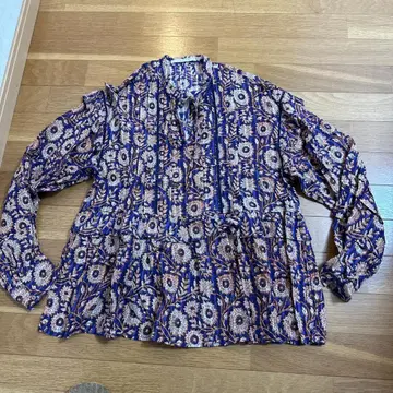 누키테파 COTTON LUREX STRIPE 플라워 프린트 블라우스