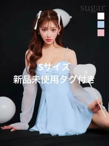 ROBE de FLEURS 오프숄더 미니 드레스 M 사이즈 스카이블루 S