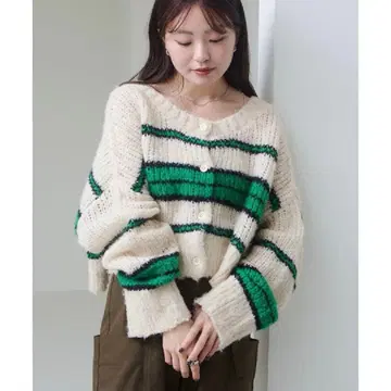 [ Kastane ] 보더 모헤어 니트 그린