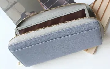 새상품 장지갑 라운드 지퍼 색스 블루 그레이 지갑 소가죽