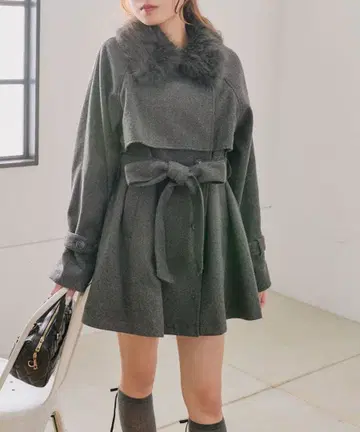 OLIVE des OLIVE 퍼 티펫 미들 기장 코트