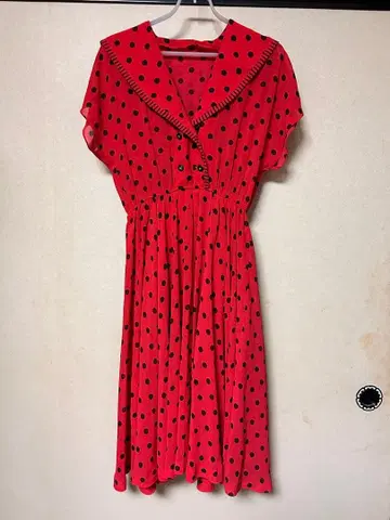 레트로 구제 의류 빈티지 빨검 도트 세일러 카라 원피스 롱 원피스 도트