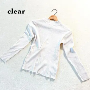 클리어 하이넥 리브 니트 FREE 아이보리 긴팔 레이온 혼방 심플