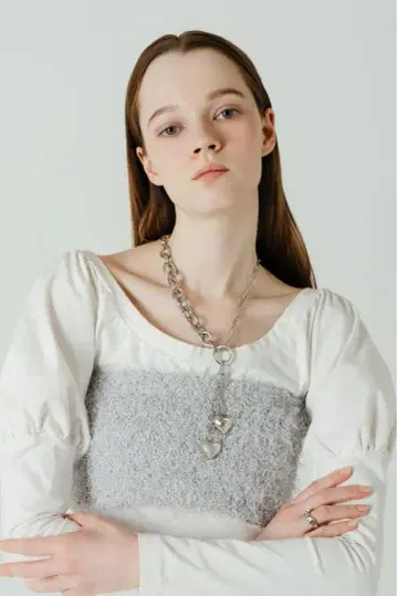 33club Sister heart big necklace 매트 실버