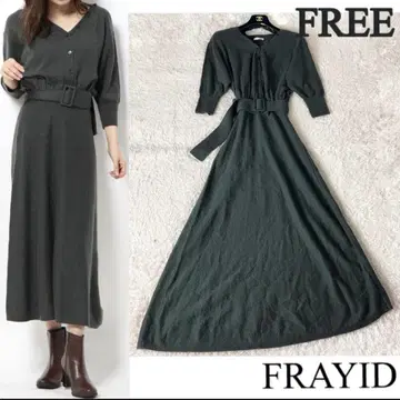 20 프레이 아이디 캐시미어 니트 원피스 롱 벨트 카키
