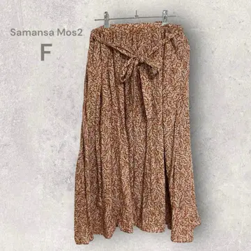 사만사 모스모스 미니 꽃무늬 롱 스커트 리본 포함 플레어 허리밴딩