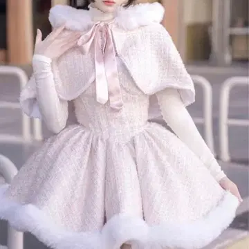 산타 코스프레 의상 트위드 점프 스커트 케이프 상의 3종 세트