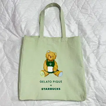 젤라피케 스벅 베어 프린트 밴드 포함 토트백 민트 그린