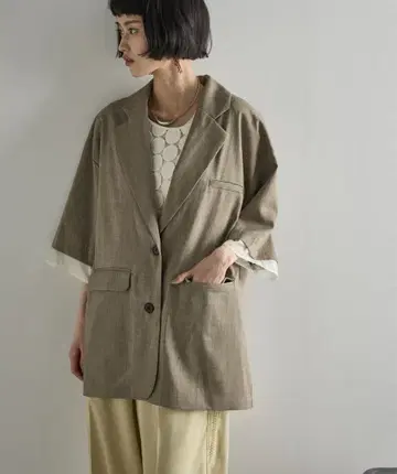 THE YOn 스위치 시어 커프 하프 슬리브 테일러드 자켓