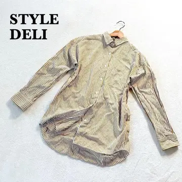 스타일 델리 스트라이프 긴팔 셔츠 FREE 머스타드 면 혼방 캐주얼