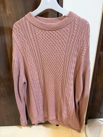 쉽스 케이블 니트 핑크 피셔맨 아란 니트 L 사이즈