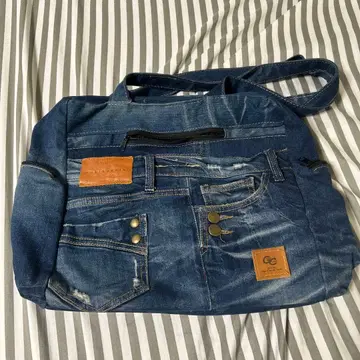 데님 토트백 포켓 부착