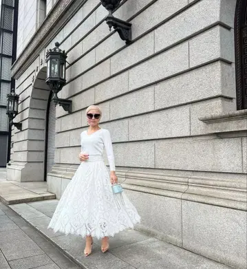 JENNE 제뉴 총 레이스 턱 프렌치 스커트 S