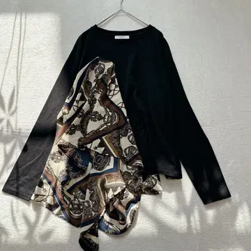 N19 ROSE BUD 이소재 도킹 풀오버 블랙 스카프 패턴