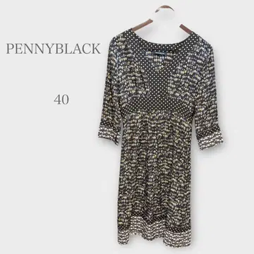 페니 블랙 꽃무늬 실크 롱 원피스 7부 소매 실크 100% L 상당