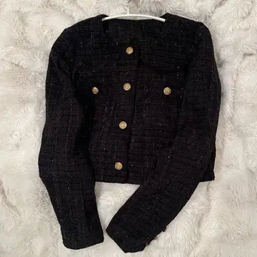 Louere 팬시 라메 트위드 숏 자켓 블랙 M