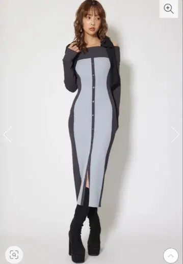 택 포함 rienda 바이컬러 오프숄더 리본 니트 원피스 BLU