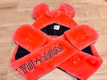 형광 핑크 미키 팬캡 머플러 디즈니랜드 1983