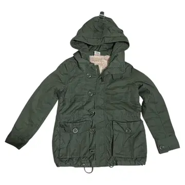 올리브 그린 모즈 코트 후드 부착