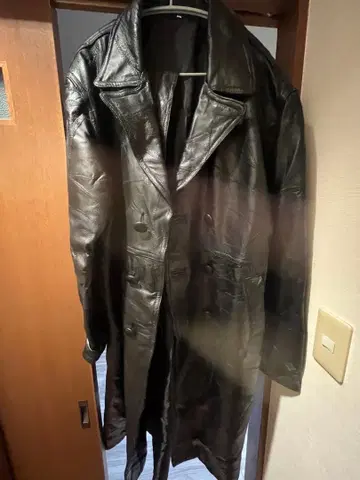 천연 가죽 블랙 레더 트렌치코트 caka