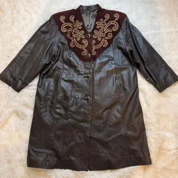 빈티지 양가죽 100% 가죽 자켓 스웨이드 절개 자수 레트로