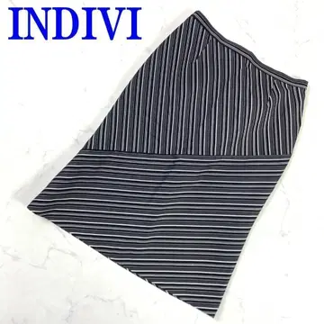 INDIVI 인디비 스트라이프 타이트 스커트 그레이 40 C744