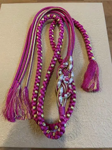 펄 장식의 핑크 골드 오비 장식 성인식 후리소데 허리띠 이치쿠라