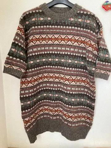 새상품급 iliann loeb 이리안 로브 페어아일 패턴 반팔 롱 니트