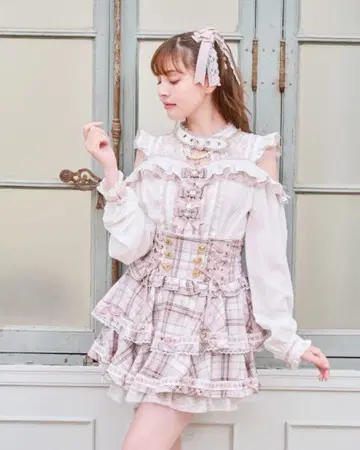 리즈리사 사다리 리본 체크 티어드 치마바지