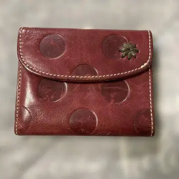 3단 폴더형 지갑 LaughRough 와인 레드 도트 무늬