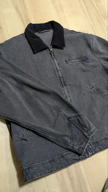 차콜 코듀로이 옷깃 워크 자켓