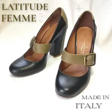 [라티튜드팜므] 와이드 힐 스트랩 펌프스 천연 가죽 35/22.5cm