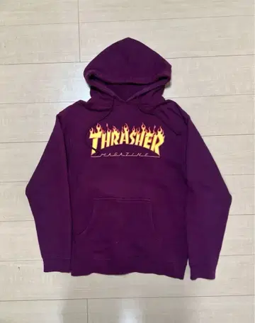 THRASHER 로고 후드티 와인 레드