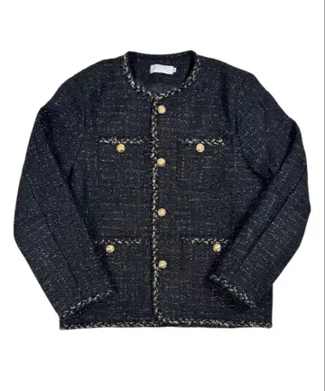 골드 트위드 노카라 자켓