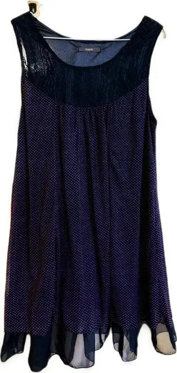 [ maple ] 튜닉 블랙 x 적자색 도트 무늬 밑단 시어 소재