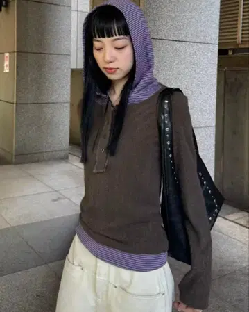 SENDOO 스트라이프 레이어드 후디 상의