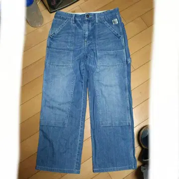 서플러스 더블니 데님 페인터 30 신치 벨트 와이드 팬츠