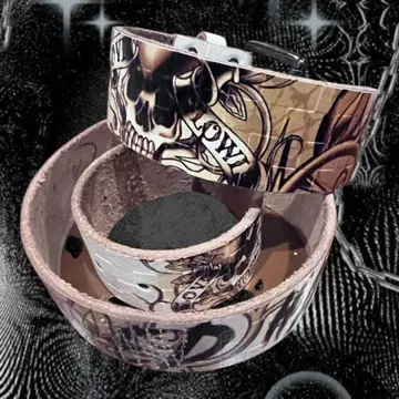 ED HARDY 벨트 스컬 해골 해골 Y2K 화이트 가죽